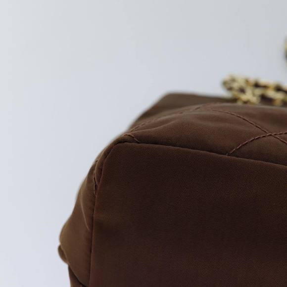 PRADA Chain Shoulder Bag Nylon Brown Gold Auth 85466 - Picture 14 of 16